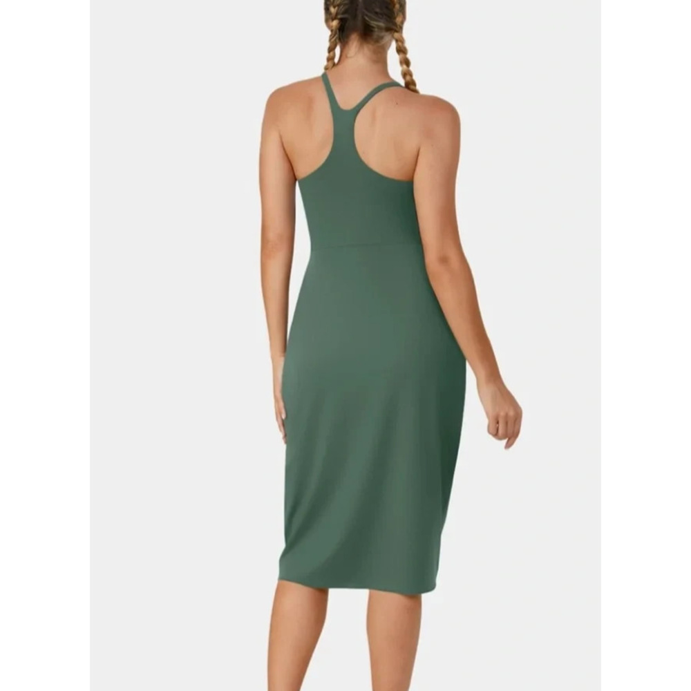 Halara racer back split asymmetrical hem split dress blue spruce XL A006120 - Picture 2 of 10